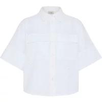 White fransa Blair 1 women's shirt with short sleeves, button-down front, and classic collar.