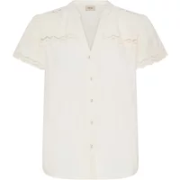 White fransa Tilla women's shirt with short sleeves, button-up front, and delicate lace detailing on the shoulders.