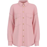 Pink Guess Lara women's shirt with button-down front, two chest pockets, and a classic collar.