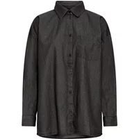 Black long-sleeve button-up shirt by Ichi with a classic collar and single chest pocket.