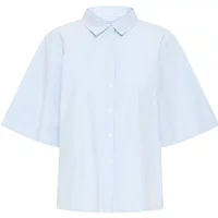 Light blue Ichi Garia women's shirt with short wide sleeves and a classic collar.
