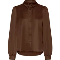 Brown Ichi Sanza women's shirt with long sleeves, button-up front, and classic collar.