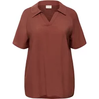 Brown KAFFE Curve Emilia women's shirt with short sleeves, V-neck, and a relaxed fit.