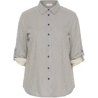 Striped button-up shirt by KAFFE Curve with a collared neckline and rolled-up sleeves.