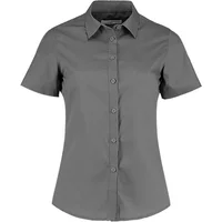 Gray short-sleeve Kustom Kit woman's shirt with button-up front and pointed collar.
