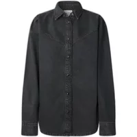 Black long-sleeve denim shirt by Pepe Jeans with button-down front and pointed collar.