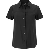 Black short-sleeve button-up women's shirt by Whistler Jeromy with a pointed collar.