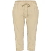 Beige 3/4 length trousers with elastic waistband, drawstring, and side pockets by KAFFE Curve.