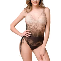 Women's 1-piece swimsuit Luna Savannah, brown gradient with side ties and deep V-neck.