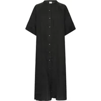 Black Ichi IAFOXIAFoxa women's 2/4 dress with short sleeves, button-down front, and knee-length hem.