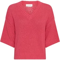 Pink V-neck women's 2/4 sleeve sweater by Moss Copenhagen with ribbed cuffs and hem.
