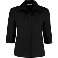 Black women's 3/4-sleeve blouse by Kustom Kit with a classic collar and button-down front.