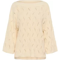 Cream 3/4 sleeve sweater with a boat neck and diamond knit pattern by Soaked in Luxury.