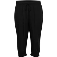 Black women's 3/4 trousers by KAFFE Curve, featuring an elastic waistband and drawstring, with a relaxed fit.