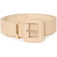 Beige women's belt Ichi IHVilde with large square buckle and gold-tone pin.
