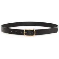 Black women's belt KAFFE kacatherine with gold rectangular buckle and adjustable holes.