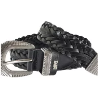 Black braided leather women's belt with ornate silver buckle and tip by Le Temps des cerises.