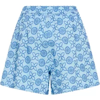 Light blue women's Bermuda shorts by Ichi with blue floral pattern and elastic waistband.