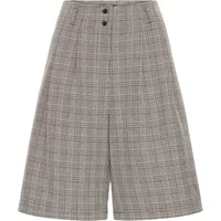 Gray plaid women's Bermuda shorts by Ichi with high waist and front button closure.