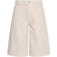 Women's beige Bermuda shorts, knee-length, with front button and pockets, by Moss Copenhagen.