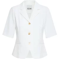 White women's blazer by Ichi with short sleeves, notched lapels, and three gold buttons.