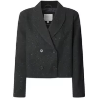 Black women's blazer by Pepe Jeans Rachel, double-breasted with subtle speckled pattern and notched lapel.