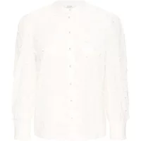 White b.young Isabeau women's blouse with long sleeves, button-up front, and round neckline.