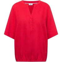 Red women's blouse by Cecil with split neck, short sleeves, and button detailing.