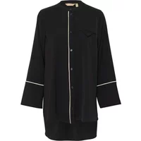 Black women's blouse CULTURE CUAram with long sleeves, button-up front, and white piping accents.