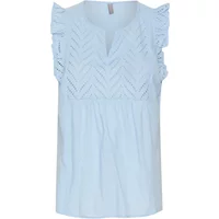 Light blue women's blouse CULTURE CUtoril with ruffled sleeves and chevron pattern on the front.
