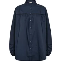 Navy blue women's blouse CULTURE CUZeta with button-up front, long sleeves, and gathered yoke detail.