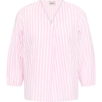 Pink and white striped women's blouse by fransa Catona 1, featuring a V-neck and long sleeves.