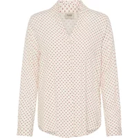 White fransa FRJustine 1 women's blouse with red polka dots, long sleeves, and a V-neck collar.