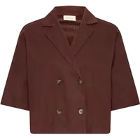 Brown women's blouse fransa FRVatel 1, double-breasted with short sleeves and notched lapels.