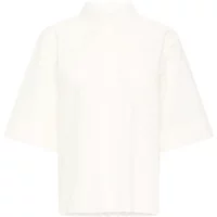 White women's blouse Ichi Criza with short wide sleeves and a high collar.