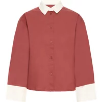 Women's blouse Ichi IHCiza, rust color, long sleeves, white collar and cuffs, button-up front.