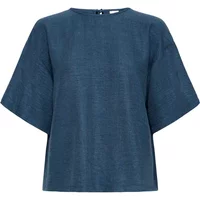 Navy blue women's blouse by Ichi IHKatico with wide short sleeves and a round neckline.