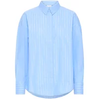 Light blue women's blouse Ichi IHKay Lurex with subtle vertical stripes, button-down front, and pointed collar.