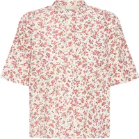 Floral women's blouse Ichi IHQwina 2 with short sleeves and a collar, featuring red and pink flower patterns.