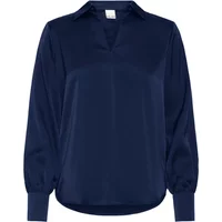Navy blue women's blouse by Ichi IHStormy with long sleeves, V-neck, and a relaxed fit.
