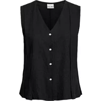 Black sleeveless blouse by Ichi with V-neck and front button closure.