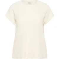 Cream short-sleeve women's blouse by KAFFE Curve, featuring a round neckline and relaxed fit.