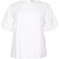 White KAFFE Curve Gabbi women's blouse with short puff sleeves and round neckline.