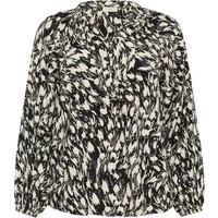Black and white patterned women's blouse with long sleeves and a button-up front by KAFFE Curve.