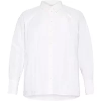 White KAFFE Curve women's blouse with long sleeves, button-down front, and classic collar.