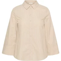 Beige KAFFE Curve KCJosa women's blouse with long sleeves, button-up front, and classic collar.