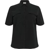 Black short-sleeve blouse with button-up front and two chest pockets by KAFFE Curve.