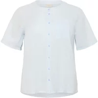 White women's blouse KAFFE Curve KCPaula with short sleeves, round neckline, and front button closure.