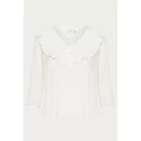 White KAFFE Johanna women's blouse with ruffled collar and three-quarter sleeves.