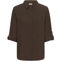 Dark brown women's blouse by Kaffe with long sleeves, button-up front, and classic collar.